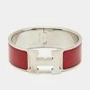 Hermes Hermès Clic Clac H Red Enamel Palladium Plated Wide Bracelet For Women