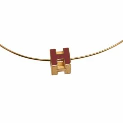 Hermes Cage H Pink Laquered Pendant Necklace For Women