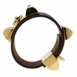 Hermes Hermès Collier De Chien Purple Calfskin Leather Gold Plated Cuff Bracelet S For Women -Deals Hermes Store luxury women hermes used accessories p74116 004