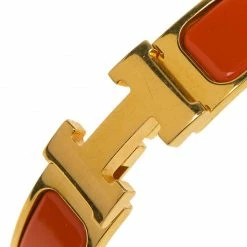Hermes Clic Clac H Orange Enamel Gold Plated Narrow Bracelet GM For Women -Deals Hermes Store luxury women hermes used accessories p76313 0003