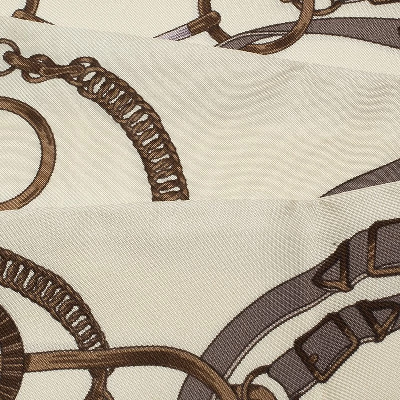 Hermes Cream & Brown Printed Silk Twilly Neck Scarf For Women 4 Hermes Cream & Brown Printed Silk Twilly Neck Scarf For Women - Image 2