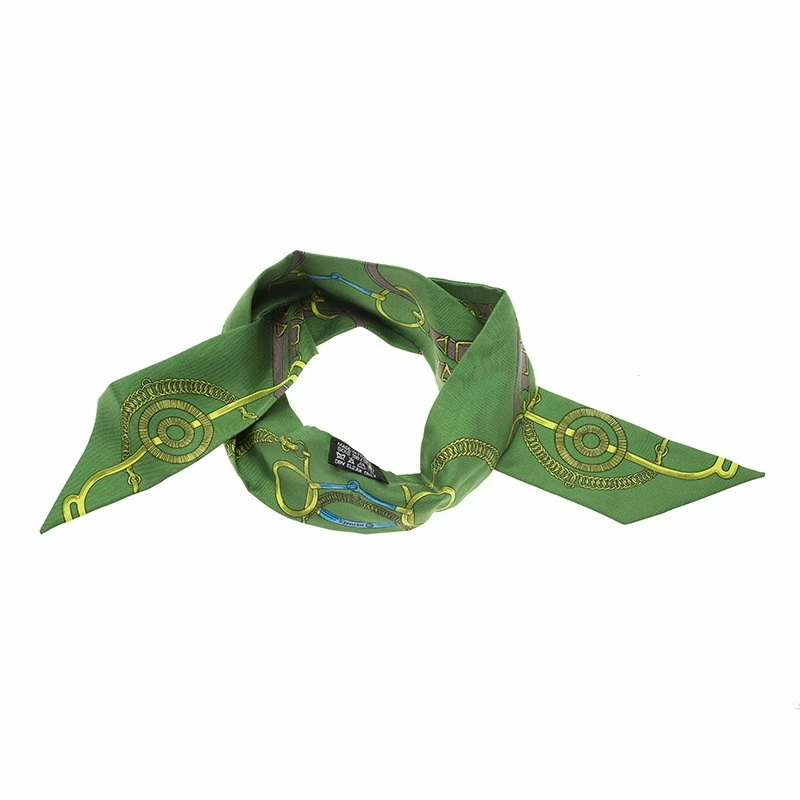 Hermes Green & Yellow Printed Silk Twilly Neck Scarf For Women 3 Hermes Green & Yellow Printed Silk Twilly Neck Scarf For Women