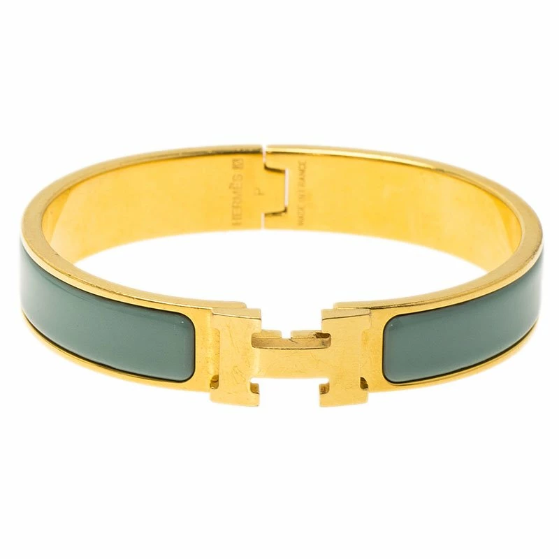 Hermes Clic Clac H Lagoon Blue Enamel Gold Plated Narrow Bracelet GM For Women 3 Hermes Clic Clac H Lagoon Blue Enamel Gold Plated Narrow Bracelet GM For Women