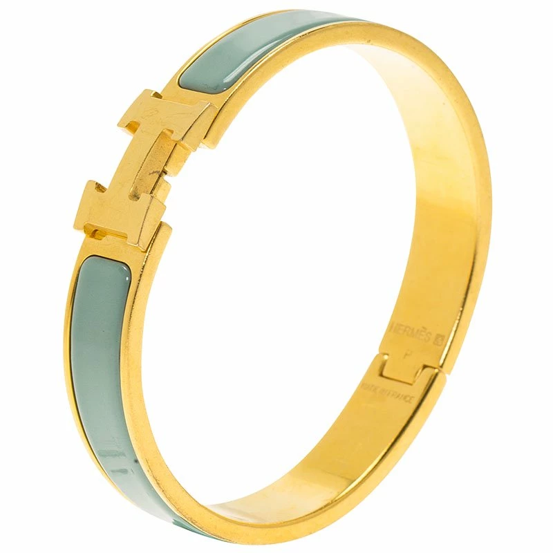 Hermes Clic Clac H Lagoon Blue Enamel Gold Plated Narrow Bracelet GM For Women 4 Hermes Clic Clac H Lagoon Blue Enamel Gold Plated Narrow Bracelet GM For Women - Image 2