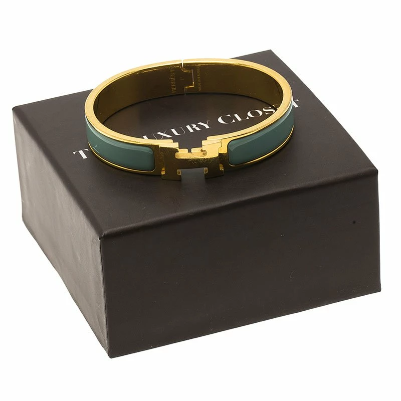 Hermes Clic Clac H Lagoon Blue Enamel Gold Plated Narrow Bracelet GM For Women 8 Hermes Clic Clac H Lagoon Blue Enamel Gold Plated Narrow Bracelet GM For Women - Image 6