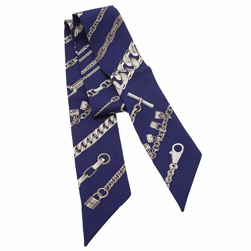 Hermes Blue Bracelets Printed Silk Twilly Neck Scarf For Women 4 Hermes Blue Bracelets Printed Silk Twilly Neck Scarf For Women - Image 2