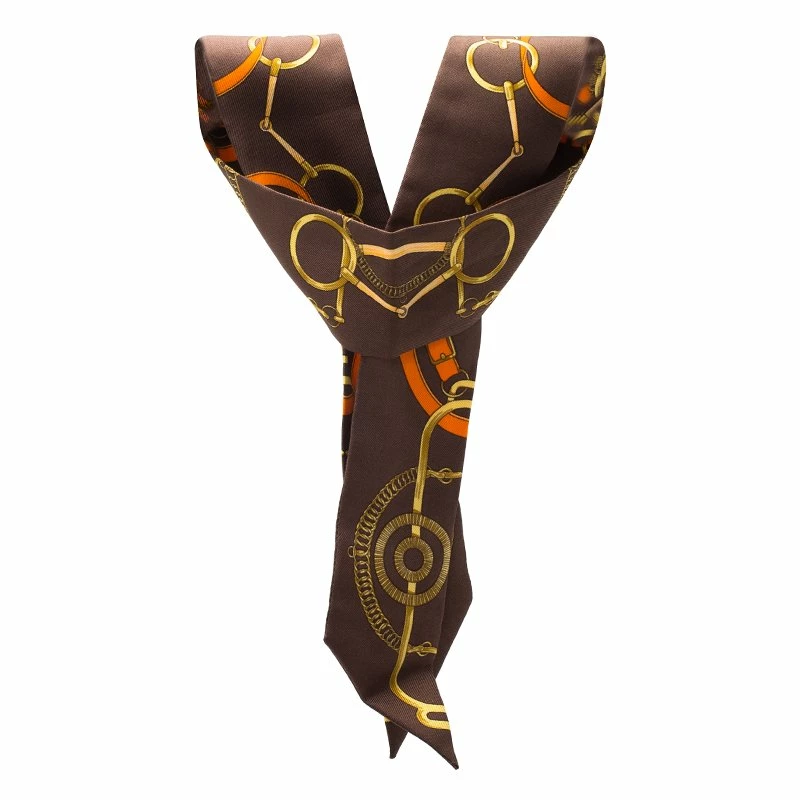 Hermes Brown Horsebit Print Silk Twilly Neck Scarf For Women 5 Hermes Brown Horsebit Print Silk Twilly Neck Scarf For Women - Image 3