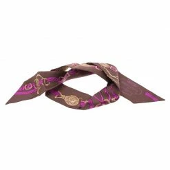 Hermes Brides De Gala Brown & Purple Printed Silk Twilly Neck Scarf For Women