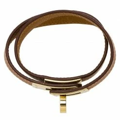 Hermes Kelly Double Tour Brown Leather Gold Plated Wrap Bracelet M For Women -Deals Hermes Store luxury women hermes used accessories p79573 004