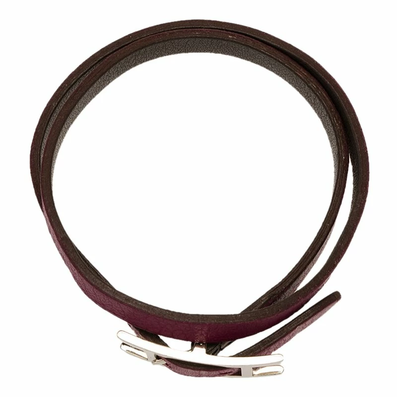 Hermes Hermès Hapi 3 MM Purple Leather Palladium Plated Wrap Bracelet GM For Women 6 Hermes Hermès Hapi 3 MM Purple Leather Palladium Plated Wrap Bracelet GM For Women - Image 4