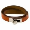 Hermes Kelly Double Tour Orange Leather Palladium Plated Wrap Bracelet PM For Women 1 Hermes Kelly Double Tour Orange Leather Palladium Plated Wrap Bracelet PM For Women -Deals Hermes Store luxury women hermes used accessories p79594 001