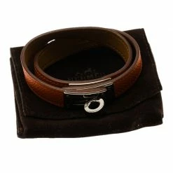 Hermes Kelly Double Tour Orange Leather Palladium Plated Wrap Bracelet PM For Women -Deals Hermes Store luxury women hermes used accessories p79594 006