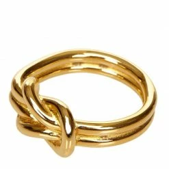 Hermes Gold Tone Knotted Scarf Ring For Women -Deals Hermes Store luxury women hermes used accessories p80009 002