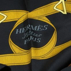 Hermes Black And Gold Eperon D'Or Silk Square Scarf For Women -Deals Hermes Store luxury women hermes used accessories p81157 003