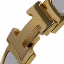 Hermes Clic Clac H White Enamel Gold-Plated Narrow Bracelet PM For Women -Deals Hermes Store luxury women hermes used accessories p82012 003