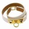 Hermes Rivale Double Tour White Leather Gold Plated Bracelet XS For Women -Deals Hermes Store luxury women hermes used accessories p82639 0001