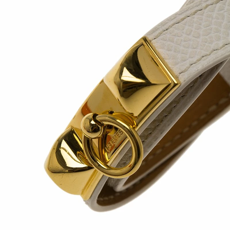 Hermes Rivale Double Tour White Leather Gold Plated Bracelet XS For Women 5 Hermes Rivale Double Tour White Leather Gold Plated Bracelet XS For Women - Image 3