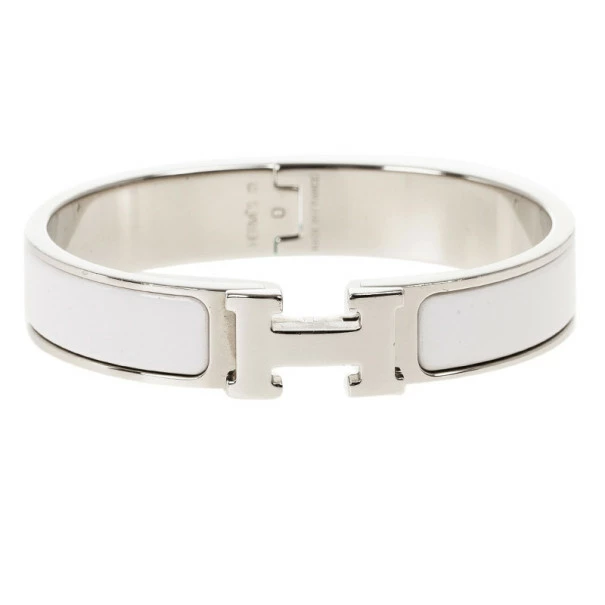 Hermes Clic Clac H White Enamel Palladium Plated Bracelet PM For Women 3 Hermes Clic Clac H White Enamel Palladium Plated Bracelet PM For Women
