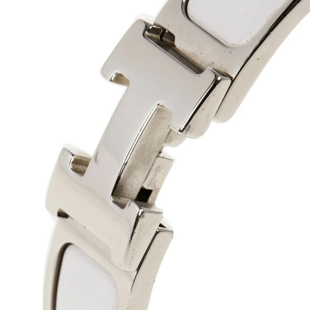 Hermes Clic Clac H White Enamel Palladium Plated Bracelet PM For Women 7 Hermes Clic Clac H White Enamel Palladium Plated Bracelet PM For Women - Image 5