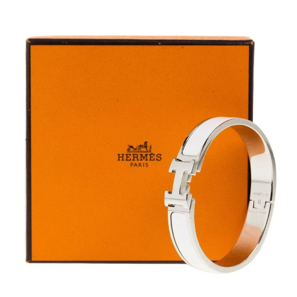 Hermes Clic Clac H White Enamel Palladium Plated Bracelet PM For Women 9 Hermes Clic Clac H White Enamel Palladium Plated Bracelet PM For Women - Image 7