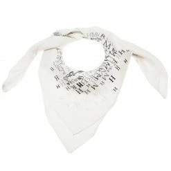 Hermes White & Grey Logo Letters Square Silk Scarf For Women