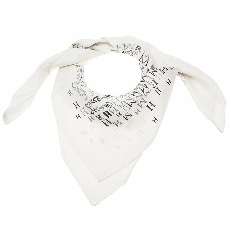 Hermes White & Grey Logo Letters Square Silk Scarf For Women 3 Hermes White & Grey Logo Letters Square Silk Scarf For Women
