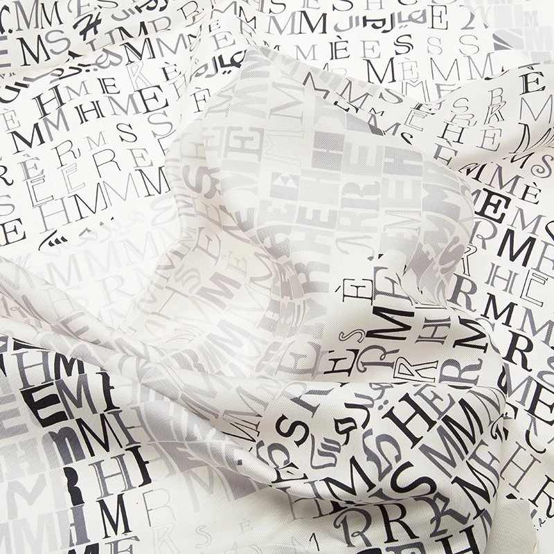 Hermes White & Grey Logo Letters Square Silk Scarf For Women 5 Hermes White & Grey Logo Letters Square Silk Scarf For Women - Image 3