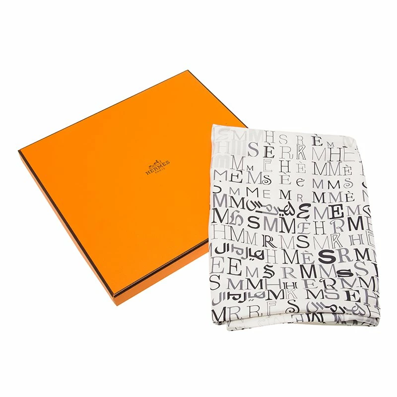 Hermes White & Grey Logo Letters Square Silk Scarf For Women 7 Hermes White & Grey Logo Letters Square Silk Scarf For Women - Image 5