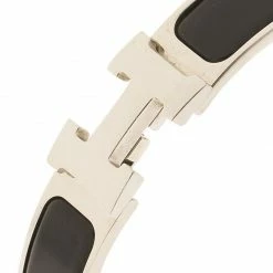 Hermes Clic Clac H Black Enamel Palladium Plated Narrow Bracelet GM For Women -Deals Hermes Store luxury women hermes used accessories p83387 0003