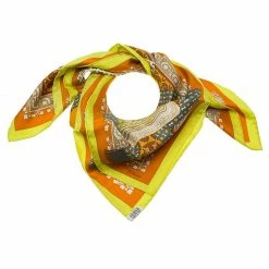 Hermes Yellow And Orange Brins D'Or Silk Scarf For Women