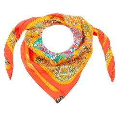 Hermes Orange Multicolor Pique Fleuri De Provence Silk Square Scarf For Women