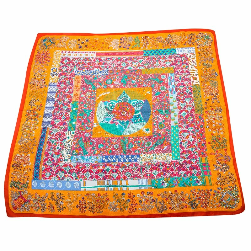 Hermes Orange Multicolor Pique Fleuri De Provence Silk Square Scarf For Women 5 Hermes Orange Multicolor Pique Fleuri De Provence Silk Square Scarf For Women - Image 3