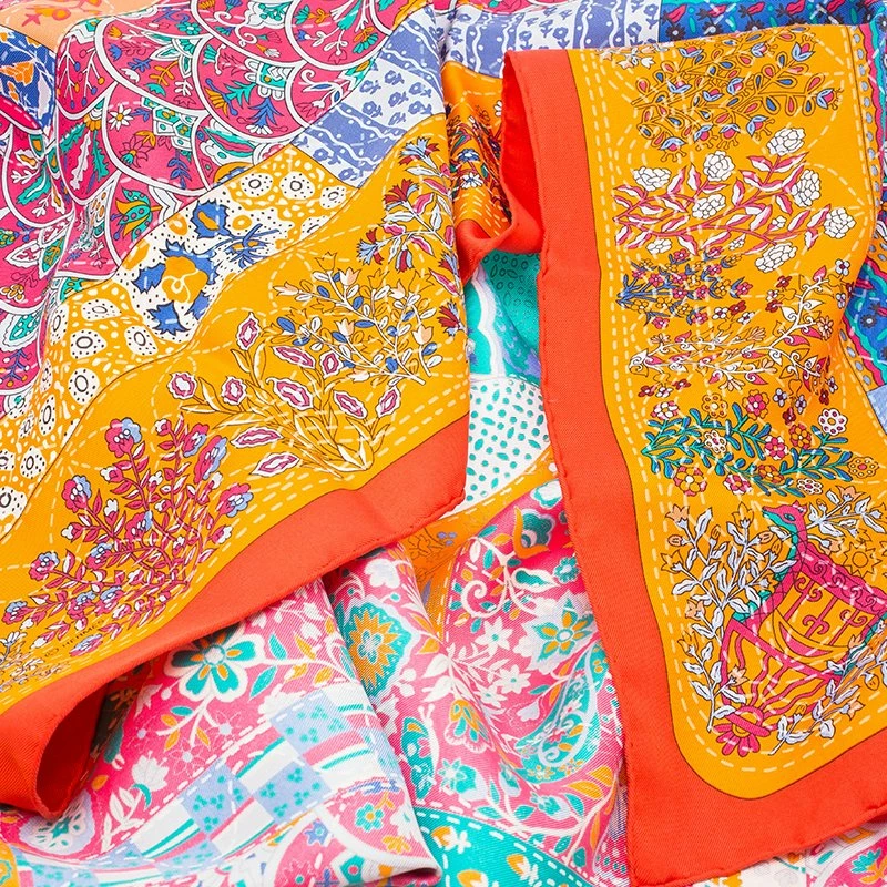 Hermes Orange Multicolor Pique Fleuri De Provence Silk Square Scarf For Women 6 Hermes Orange Multicolor Pique Fleuri De Provence Silk Square Scarf For Women - Image 4