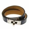 Hermes Blue Kelly Double Tour Alligator Leather Palladium Plated Bracelet S For Women -Deals Hermes Store luxury women hermes used accessories p84025 001