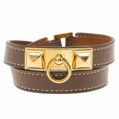 Hermes Rivale Double Tour Brown Leather Bracelet For Women -Deals Hermes Store luxury women hermes used accessories p8543 003