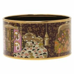 Hermes Extra Wide Printed Enamel Gold Plated Bangle Bracelet For Women -Deals Hermes Store luxury women hermes used accessories p86520 003