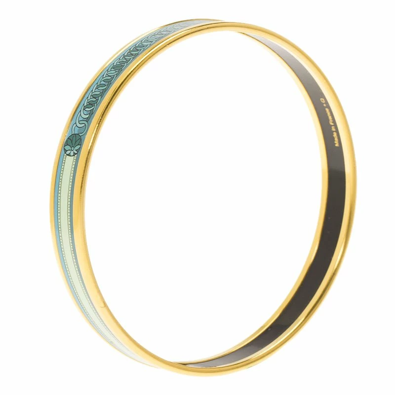 Hermes Turquoise Printed Enamel Gold Plated Narrow Bangle Bracelet 21cm For Women 4 Hermes Turquoise Printed Enamel Gold Plated Narrow Bangle Bracelet 21cm For Women - Image 2