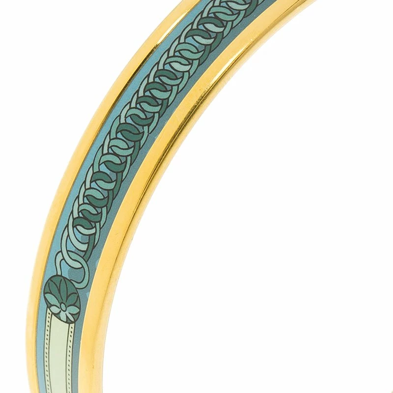 Hermes Turquoise Printed Enamel Gold Plated Narrow Bangle Bracelet 21cm For Women 5 Hermes Turquoise Printed Enamel Gold Plated Narrow Bangle Bracelet 21cm For Women - Image 3