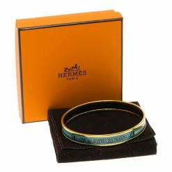 Hermes Turquoise Printed Enamel Gold Plated Narrow Bangle Bracelet 21cm For Women 13 Hermes Turquoise Printed Enamel Gold Plated Narrow Bangle Bracelet 21cm For Women -Deals Hermes Store luxury women hermes used accessories p86830 006