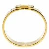 Hermes Clic Clac H White Enamel Gold Plated Wide Bracelet PM For Women