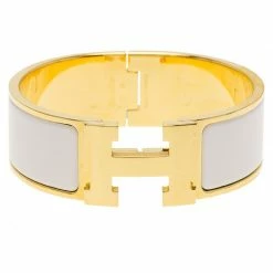 Hermes Clic Clac H White Enamel Gold Plated Wide Bracelet PM For Women 9 Hermes Clic Clac H White Enamel Gold Plated Wide Bracelet PM For Women -Deals Hermes Store luxury women hermes used accessories p86985 0003