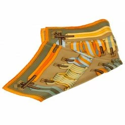 Hermes Multicolor Printed Silk Les Sangles By J.Metz Pocket Square For Women -Deals Hermes Store luxury women hermes used accessories p87542 004