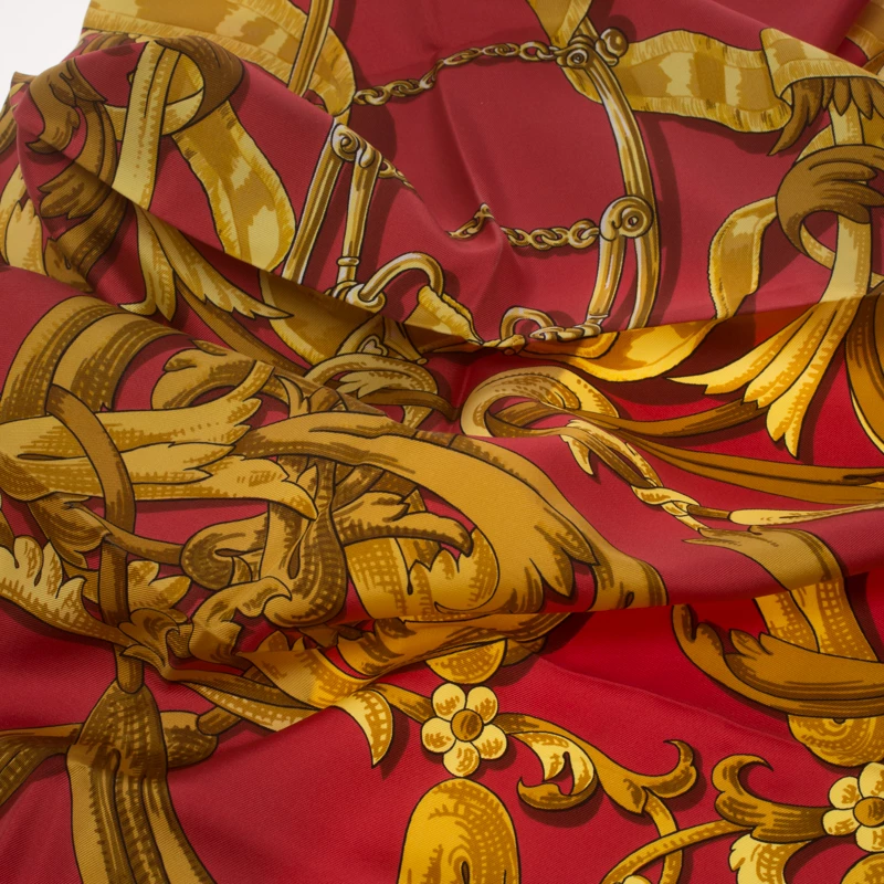 Hermes Red Printed Silk Le Mors " A La Conétable " Square Scarf For Women 7 Hermes Red Printed Silk Le Mors " A La Conétable " Square Scarf For Women - Image 5