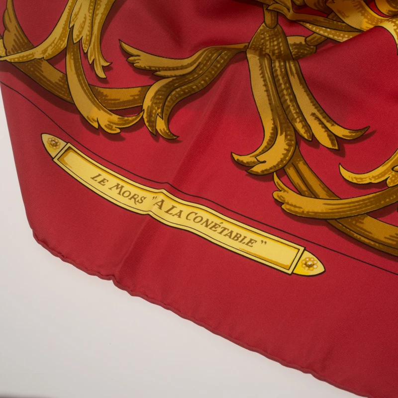 Hermes Red Printed Silk Le Mors " A La Conétable " Square Scarf For Women 10 Hermes Red Printed Silk Le Mors " A La Conétable " Square Scarf For Women - Image 8