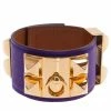 Hermes Colier De Chien Purple Leather Gold-Plated Bracelet S For Women -Deals Hermes Store luxury women hermes used accessories p8985 001
