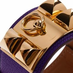 Hermes Colier De Chien Purple Leather Gold-Plated Bracelet S For Women -Deals Hermes Store luxury women hermes used accessories p8985 003