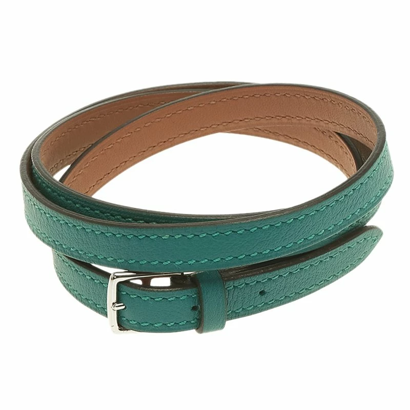 Hermes Etrivière Double Tour Green Leather Bracelet XS For Women 4 Hermes Etrivière Double Tour Green Leather Bracelet XS For Women - Image 2