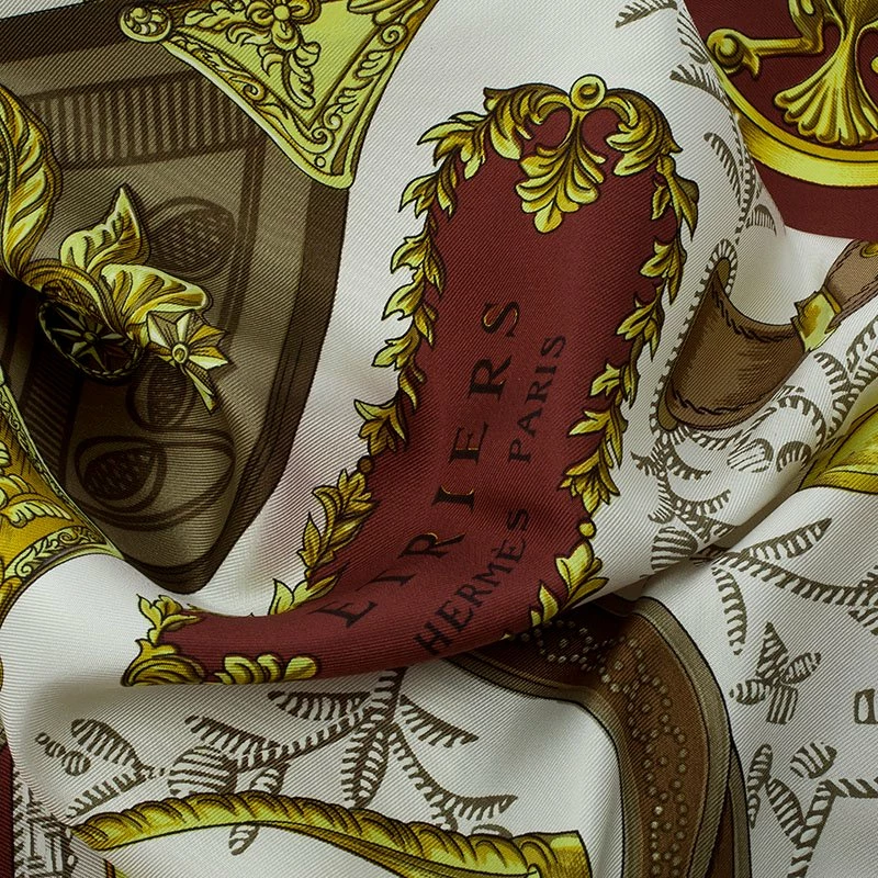 Hermes Burgundy Printed Silk Etriers Square Scarf For Women 4 Hermes Burgundy Printed Silk Etriers Square Scarf For Women - Image 2