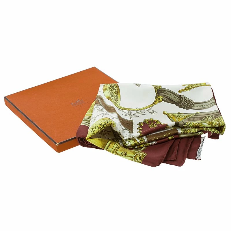 Hermes Burgundy Printed Silk Etriers Square Scarf For Women 5 Hermes Burgundy Printed Silk Etriers Square Scarf For Women - Image 3