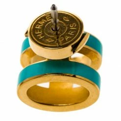 Hermes Pop H Turquoise Lacquered Gold Plated Stud Earrings For Women -Deals Hermes Store luxury women hermes used accessories p91040 005